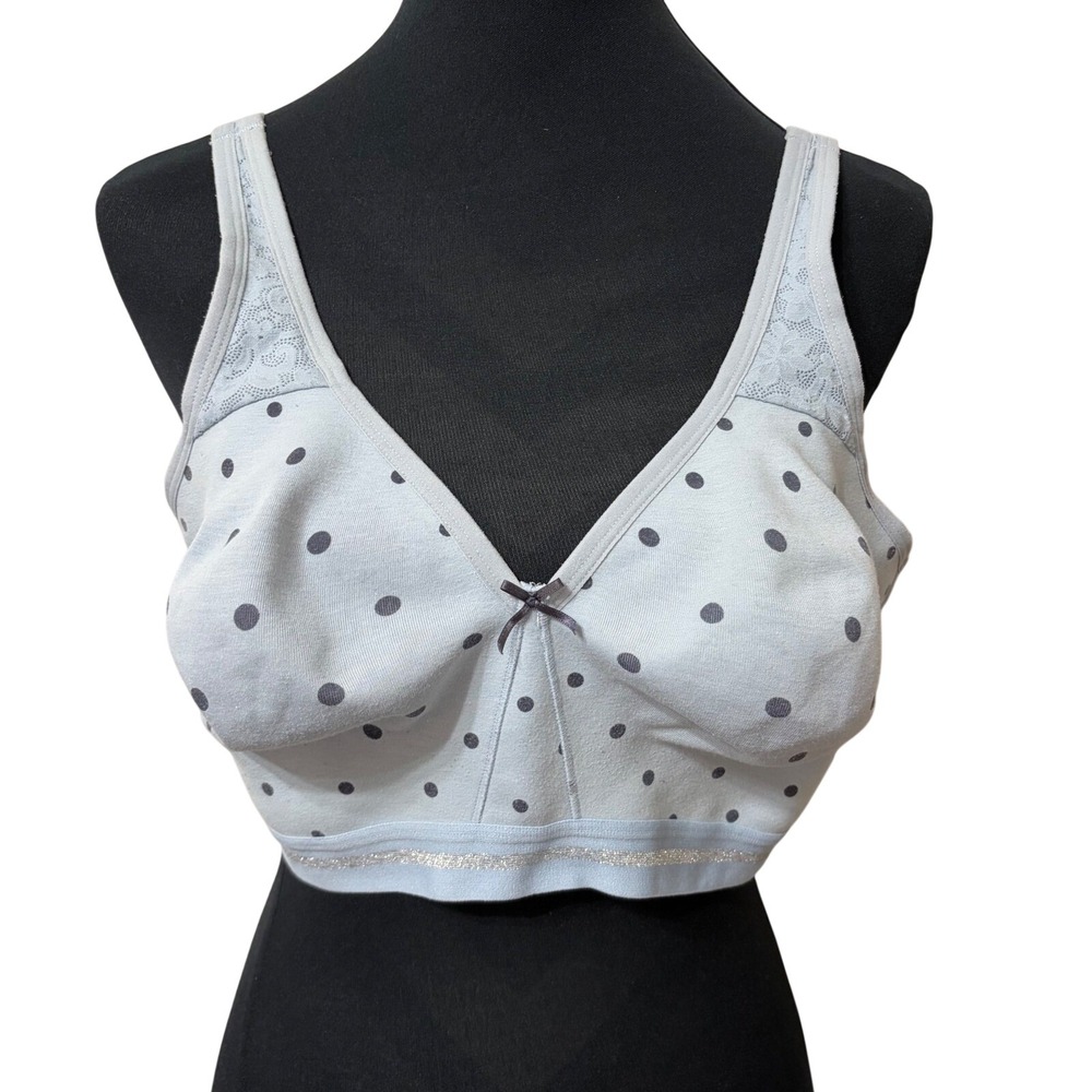Cacique Lot 2 Wireless Bras 42DD Full Coverage‎ Unlined Blue Polka Dot Gray Logo